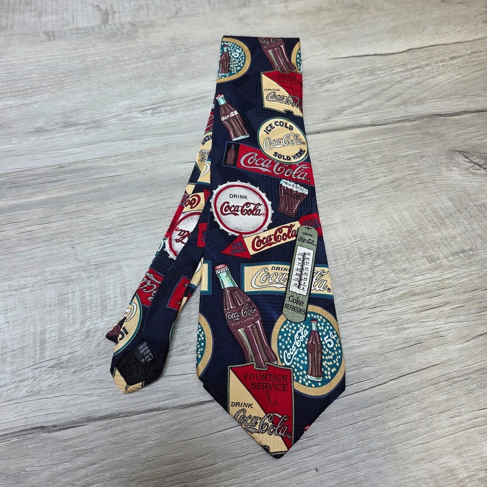 Coca Cola Silk Tie Ice Cold Bottle Print USA Vintage 57" Men's